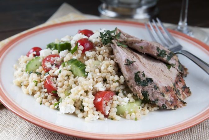 Grilled Herb Rubbed Pork Tenderloin with Greek Israeli Couscous