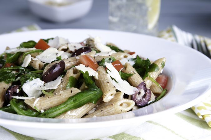 Pasta with Tomato Kalamata Olives and Arugula