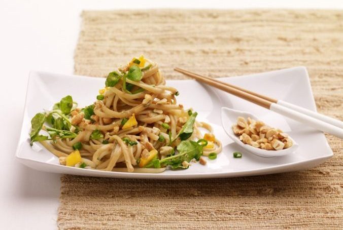 Peanut Noodles with Mango and Watercress