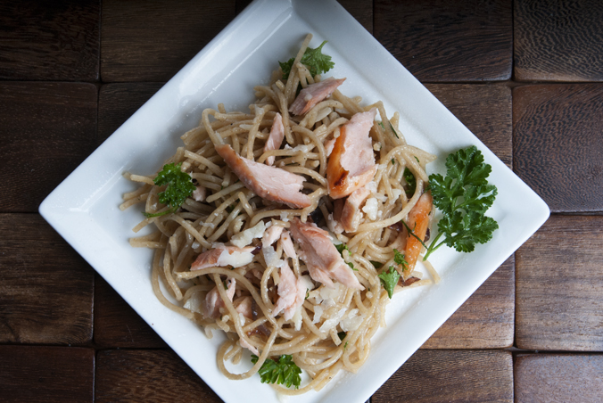 Salmon with Whole Wheat Thin Spaghetti