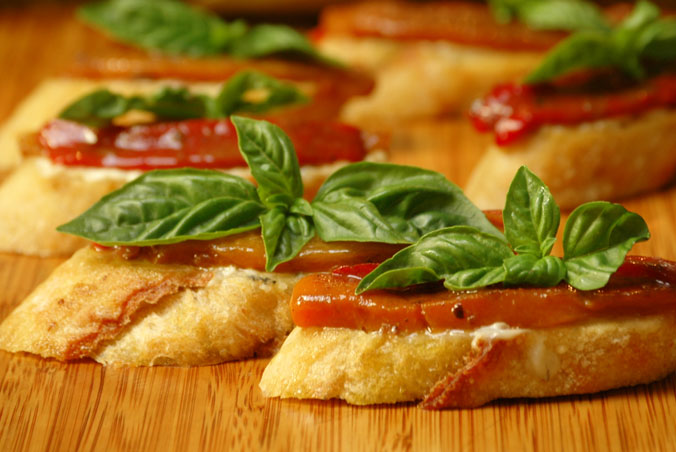 Goat Cheese Bruschetta with Roasted Bell Peppers